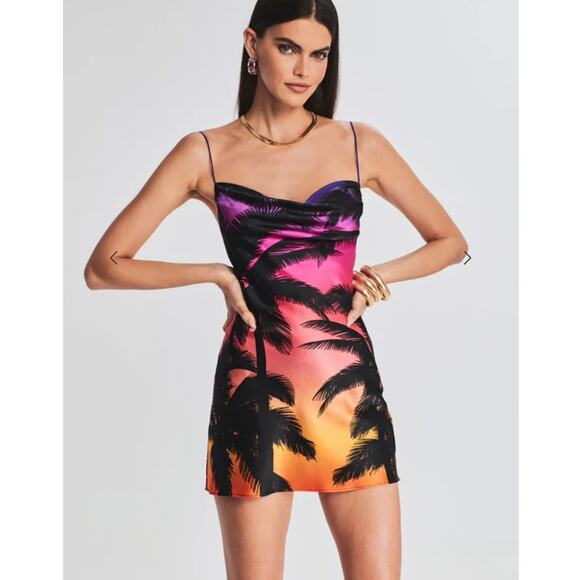 NWOT Retrofete Rylynn Silk Dress in Sunset Palm Print SZ XS - Picture 2 of 8